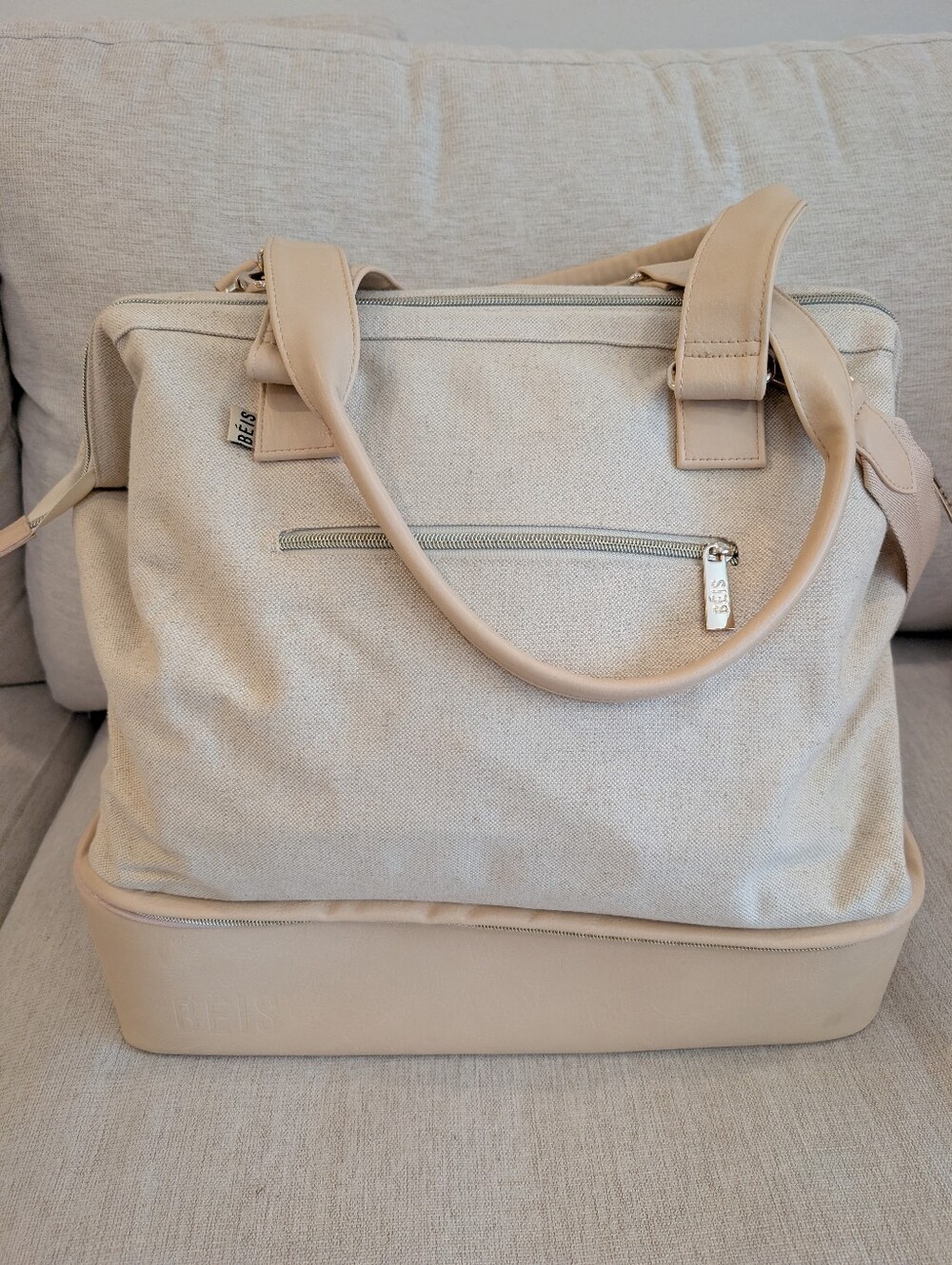 BEIS Convertible Mini Weekender Beige Bag - Picture 2 of 7